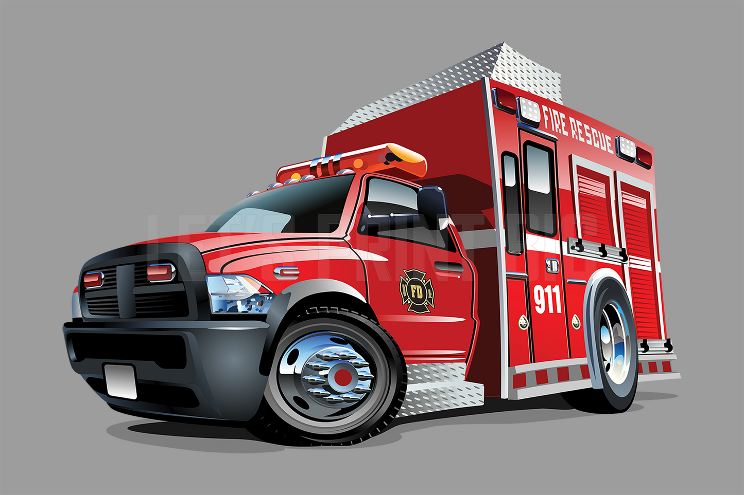 Car Art Fire Rescue Truck Cartoon Wall Decal