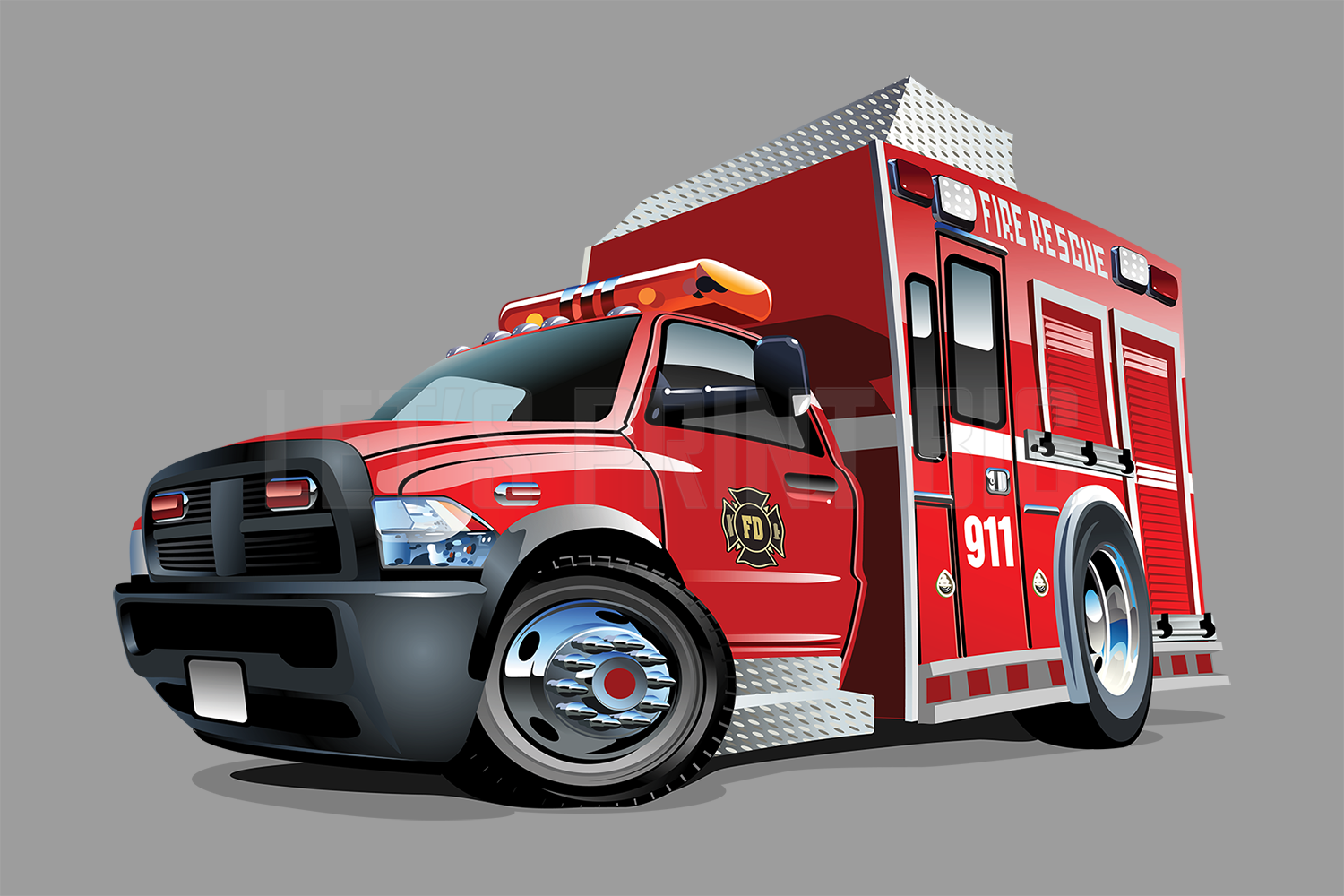 Car Art Fire Rescue Truck Cartoon Wall Decal