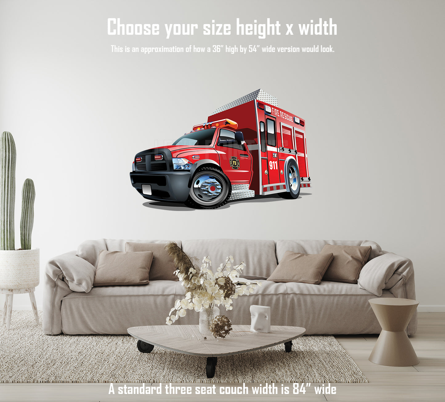 Car Art Fire Rescue Truck Cartoon Wall Decal