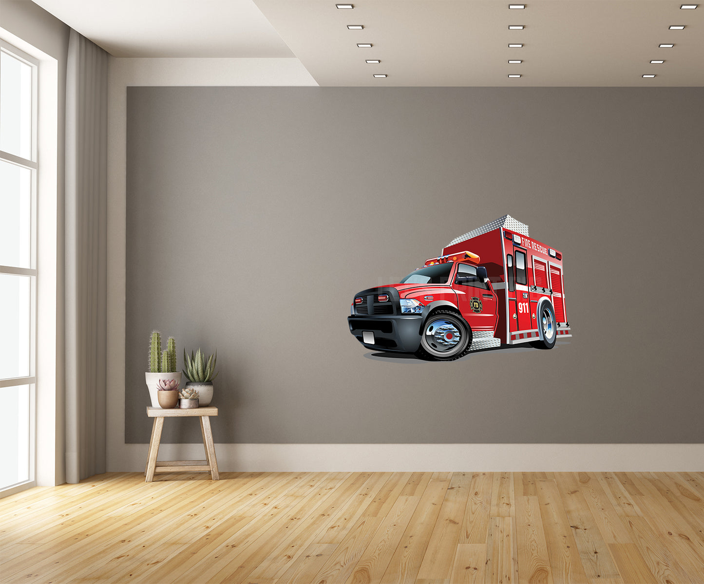 Car Art Fire Rescue Truck Cartoon Wall Decal