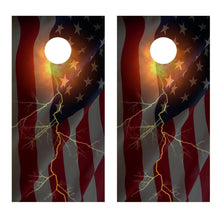 Fireball Lightening Faded Flag Cornhole Board Decal Set-2 Decals Bean Bag Toss - Let's Print Big