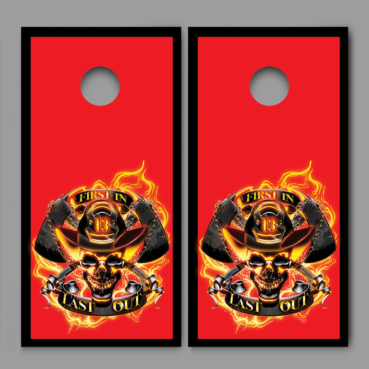 Firefighter First In Last Out Design Cornhole Board Decal Wraps