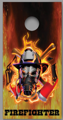 Firefighter Flames Mask Skull Design Cornhole Board Decal Wraps