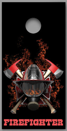 Firefighter Mask Axe Flames Black Design Cornhole Board Decal Wraps