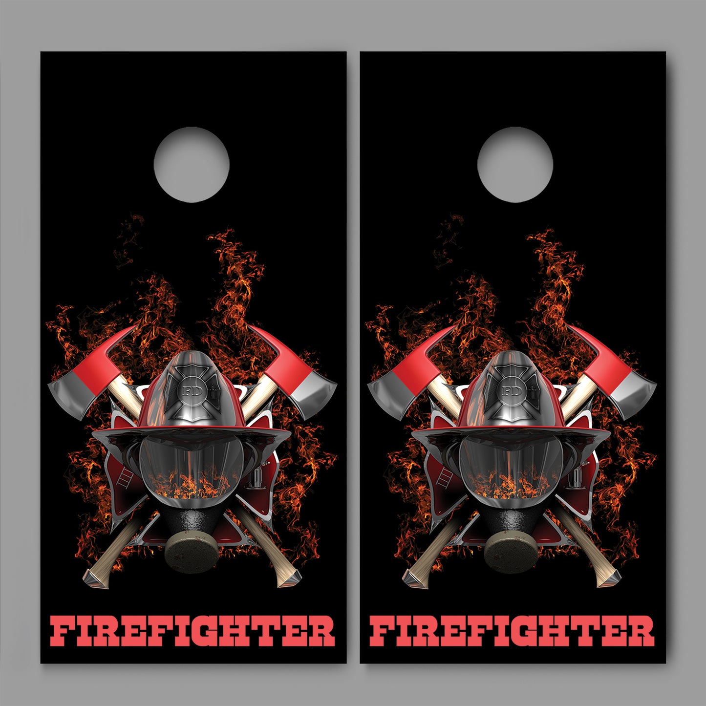 Firefighter Mask Axe Flames Black Design Cornhole Board Decal Wraps