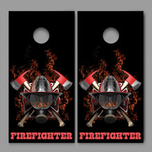 Firefighter Mask Axe Flames Black Design Cornhole Board Decal Wraps