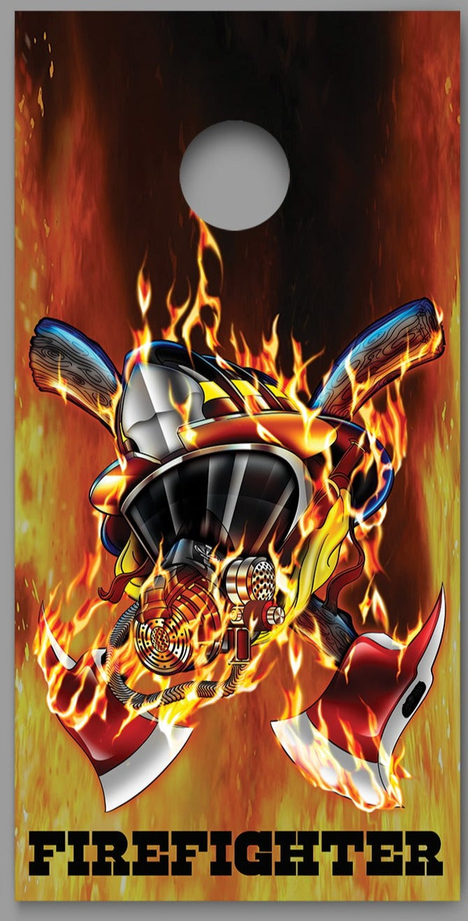 Firefighter Mask Flames Design Cornhole Board Decal Wraps