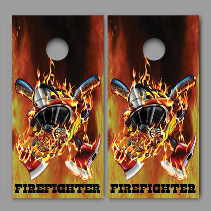 Firefighter Mask Flames Design Cornhole Board Decal Wraps