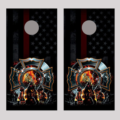 Firefighter Maltese Cross Thin Red Line corn hole decal wrap