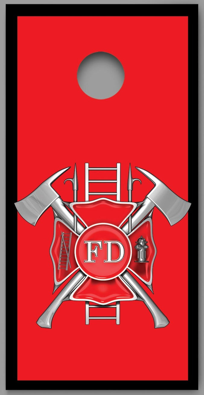 Firefighter Chrome Axe Maltese Cross Collage Design Cornhole Board Decal Wraps