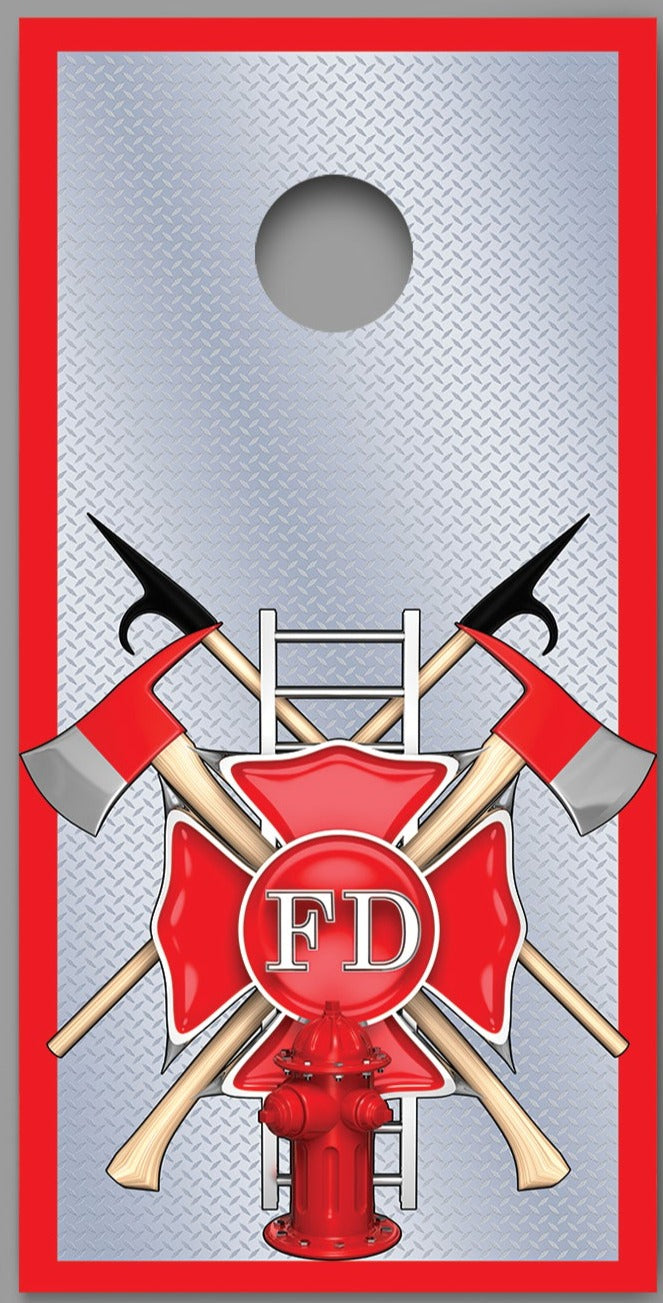 Fireman's Maltese Cross Collage Diamond Plate Design Cornhole Board Decal Wraps