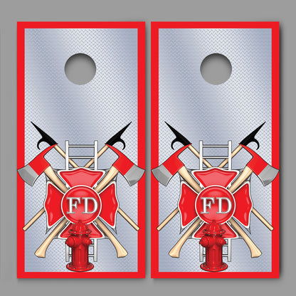 Fireman's Maltese Cross Collage Diamond Plate Design Cornhole Board Decal Wraps