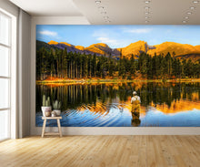 Fishing at Dawn Colorado Rockies Wall Mural