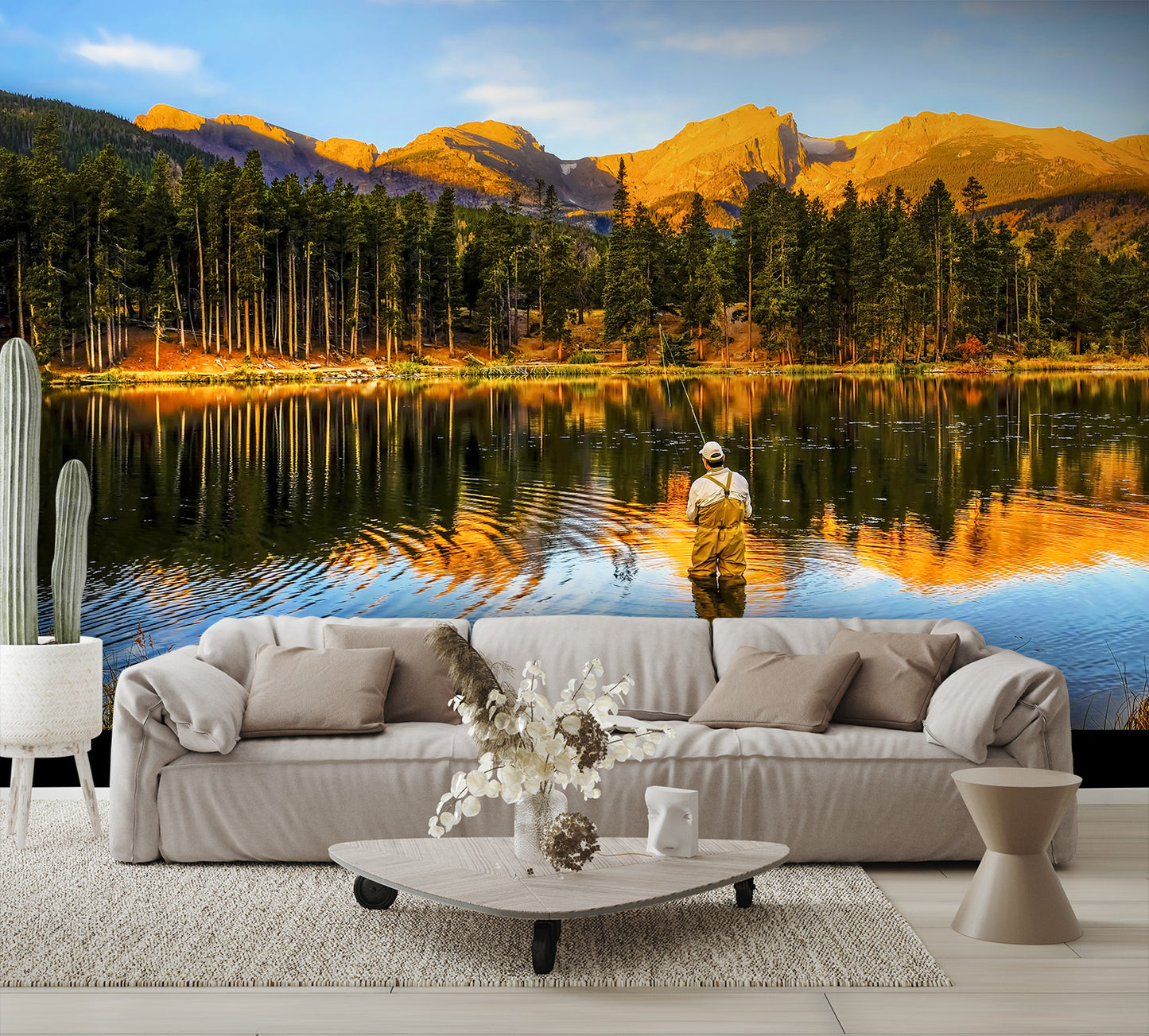 Fishing at Dawn Colorado Rockies Wall Mural