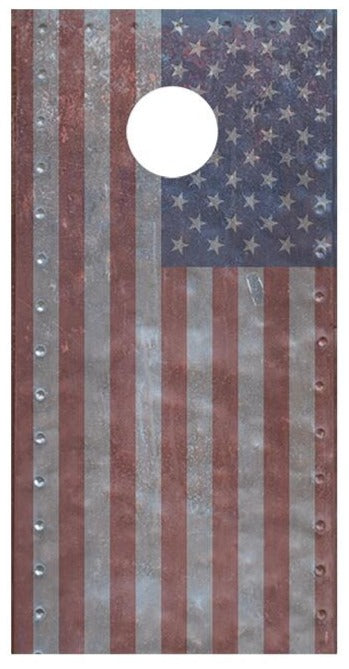 American Flag Metal Design A Corn Hole Board Decal Wrap
