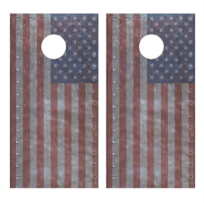 American Flag Metal Design A Corn Hole Board Decal Wrap