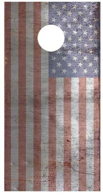 American Flag Metal Design B Corn Hole Board Decal Wrap