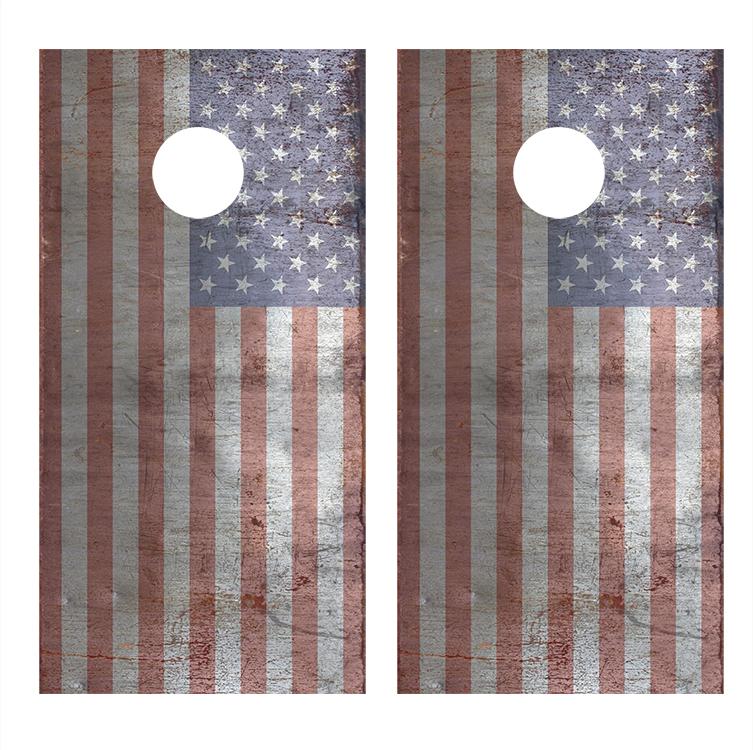 American Flag Metal Design B Corn Hole Board Decal Wrap