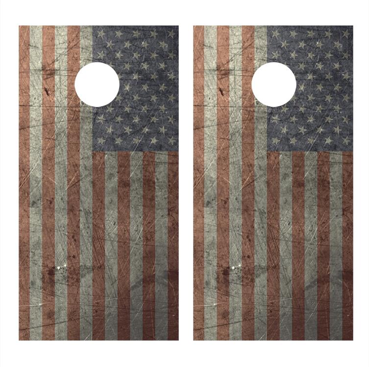 American Flag Metal Design C Corn Hole Board Decal Wrap