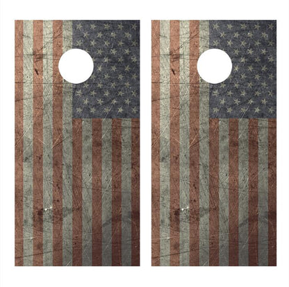 American Flag Metal Design C Corn Hole Board Decal Wrap