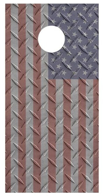 American Flag Metal Diamond Plate Design D Corn Hole Decal Wrap