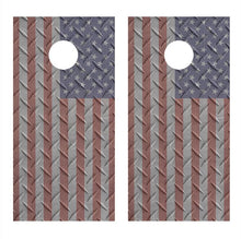American Flag Metal Diamond Plate Design D Corn Hole Decal Wrap