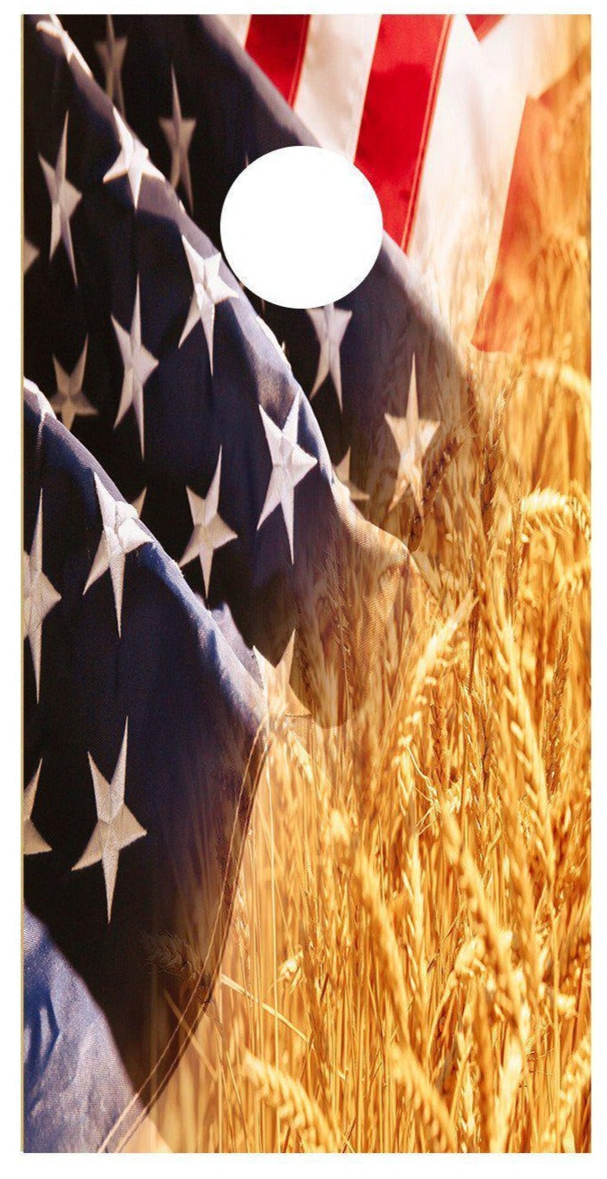 American Flag Wheat Farm Corn Hole Decal Wrap - Let's Print Big