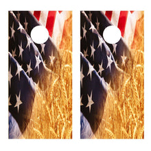 American Flag Wheat Farm Corn Hole Decal Wrap