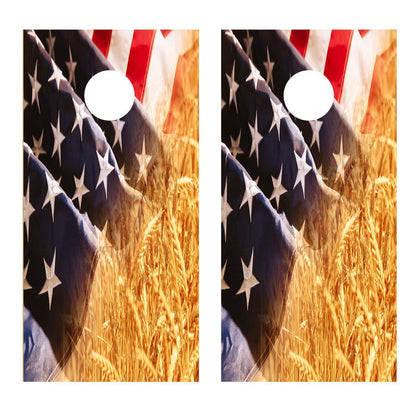 American Flag Wheat Farm Corn Hole Decal Wrap