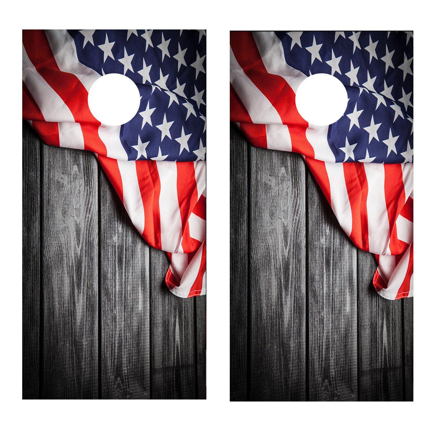 American Flag Corn Hole Vintage Barn Wood Siding Decal Wrap - Let's Print Big
