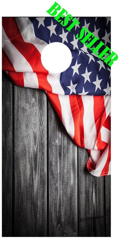 American Flag Corn Hole Vintage Barn Wood Siding Decal Wrap - Let's Print Big