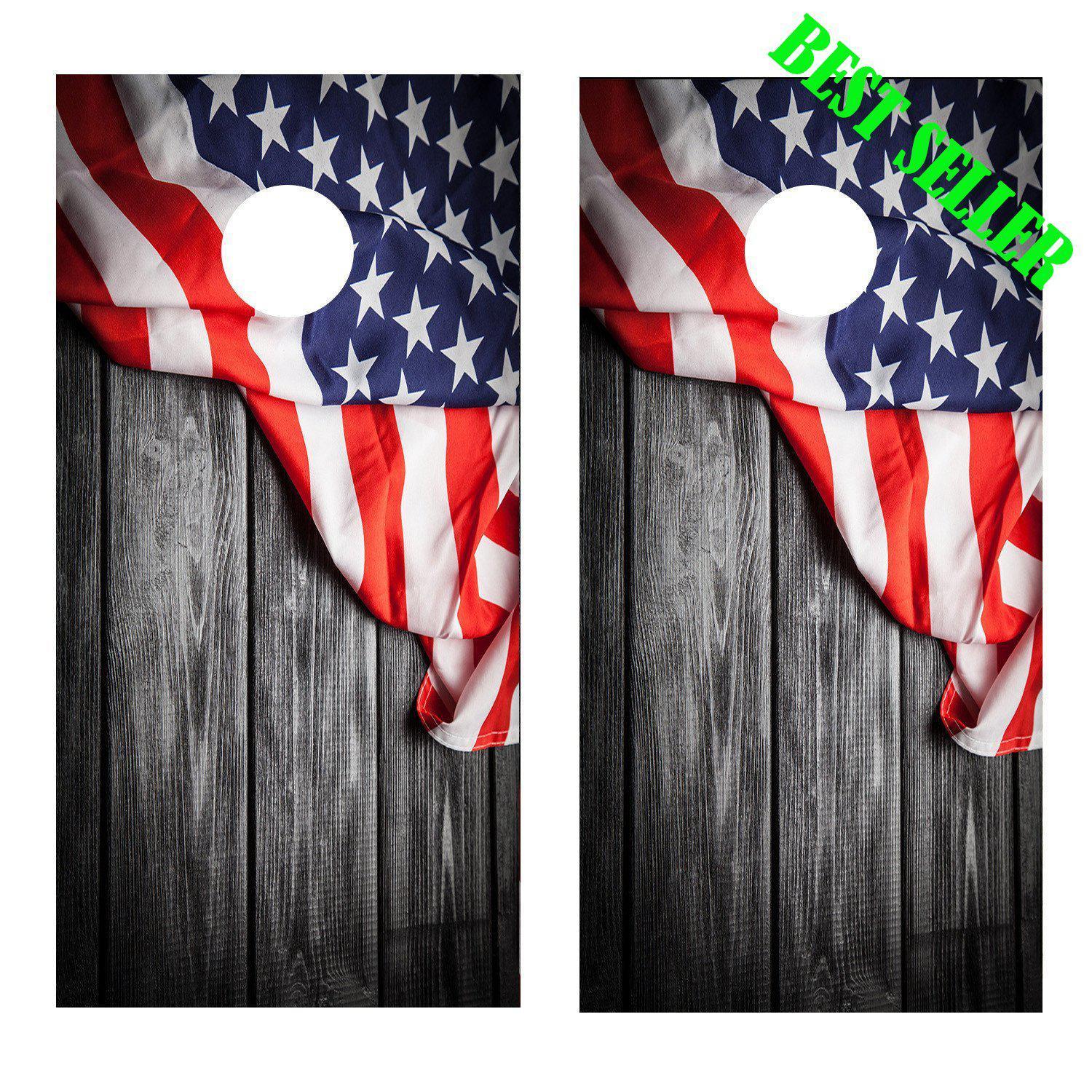 American Flag Corn Hole Vintage Barn Wood Siding Decal Wrap - Let's Print Big
