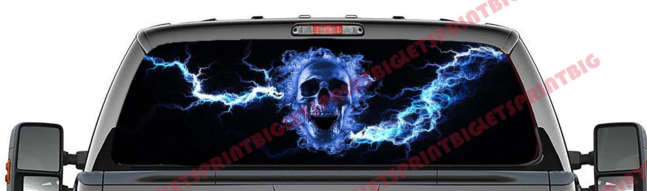 Blue Flaming Skull Crackle Rear Window Truck Graphic Decal