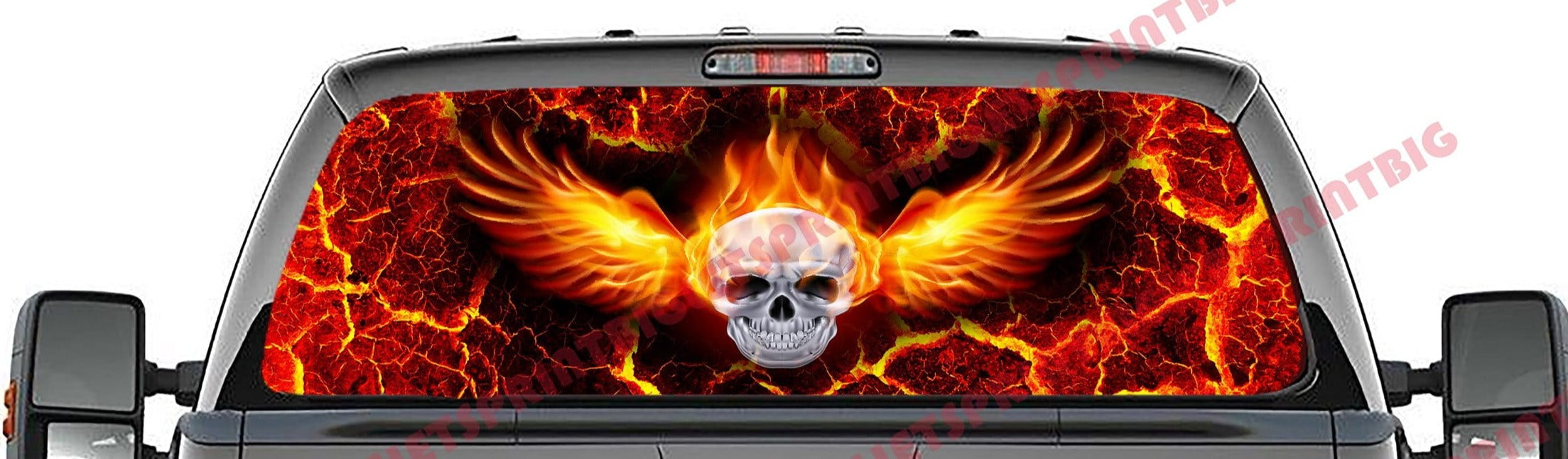 Flaming Skull Crackle Rear Window Truck Graphic Decal