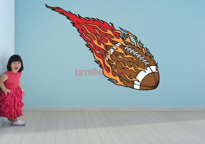Flaming Football Wall Decal Removable Repositionable Fathead style - Let's Print Big