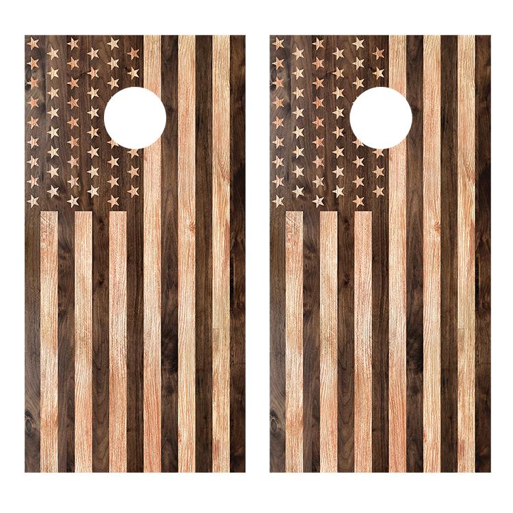 Stars Left Wood Design American Flag Cornhole Board Decals