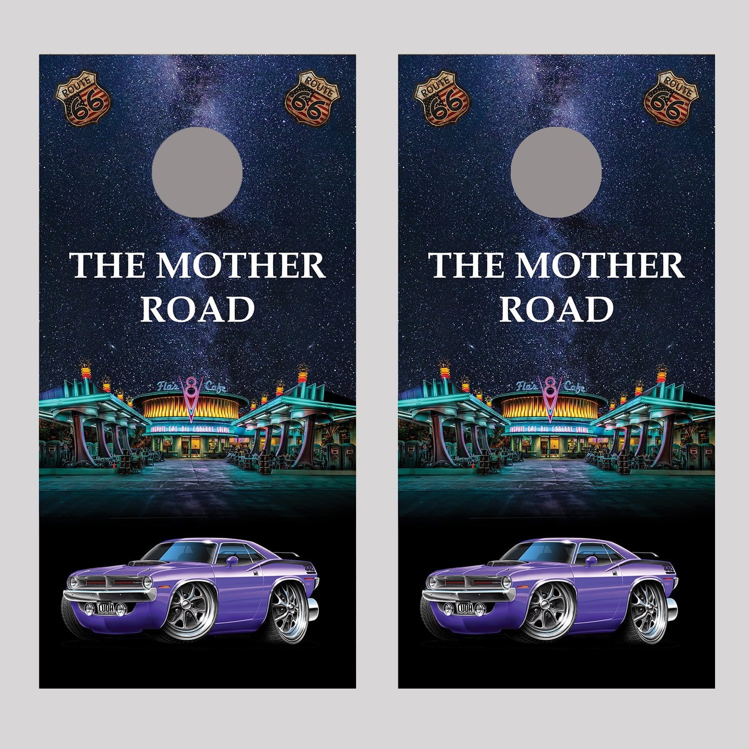 Flo's Cafe 1970 Plymouth Cuda Cornhole Board Decal Wraps