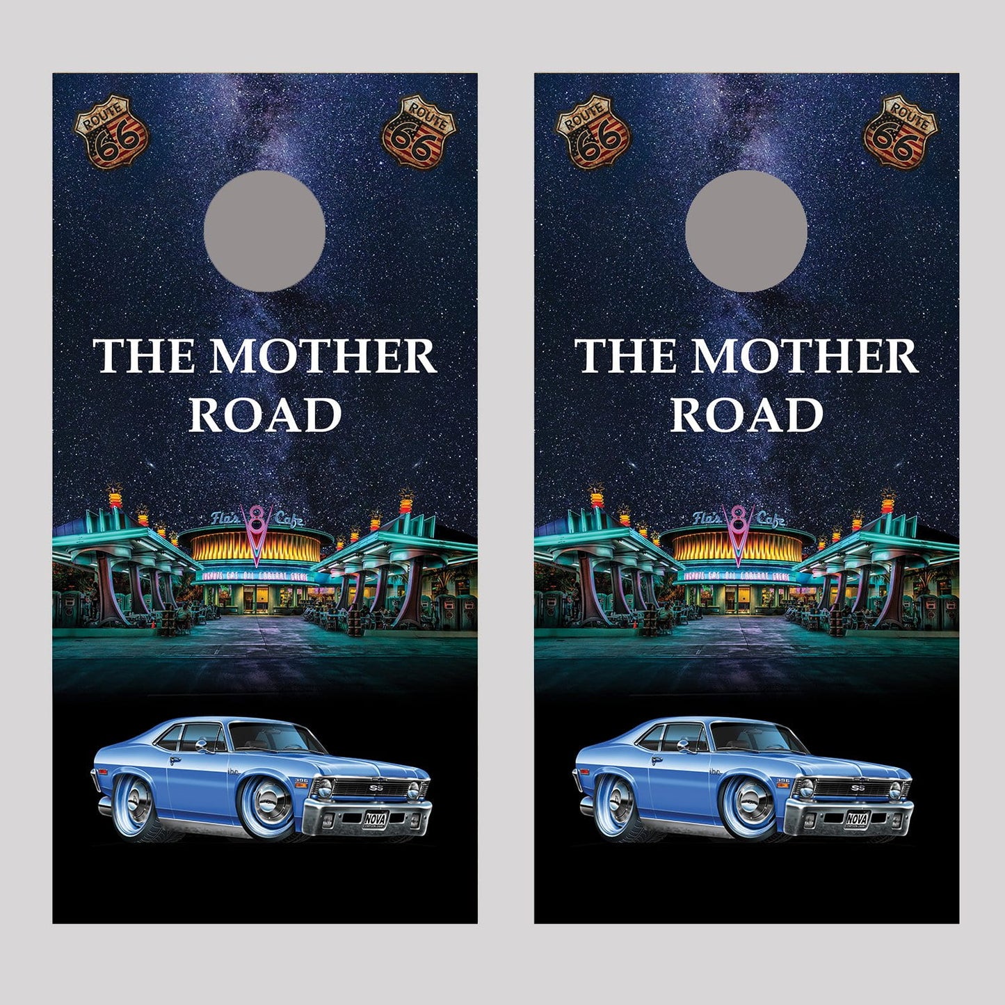 Flo's Cafe 1971 CHEVI NOVA Cornhole Board Decal Wraps