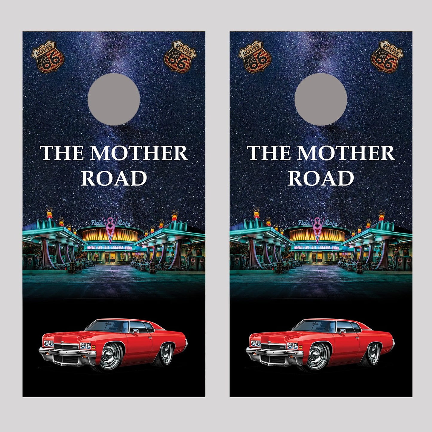 Flo's Cafe 1972 Impala Hot Rod Cornhole Board Decal Wraps