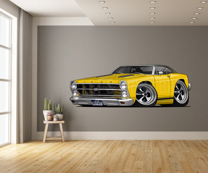 Car Art 1967 Yellow Fairlane Hot Rod Cartoon Wall Decal