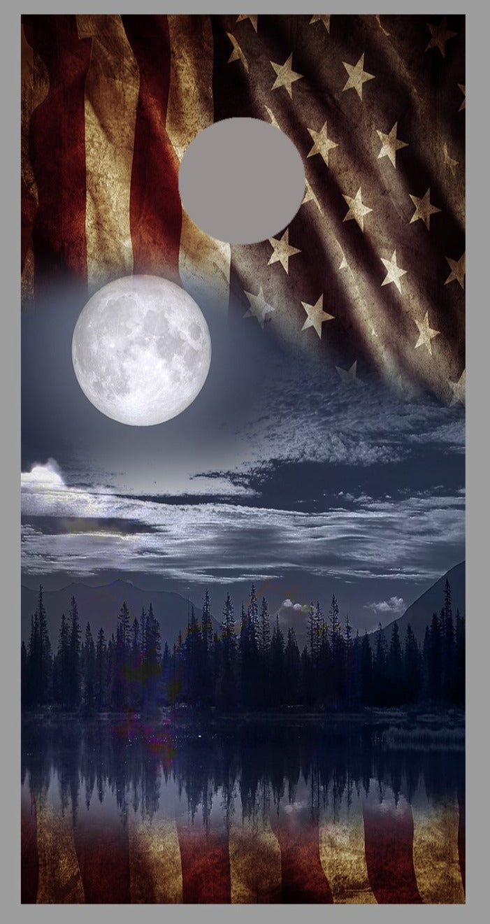 American Flag Corn hole Board Decals Wraps Over Metal 