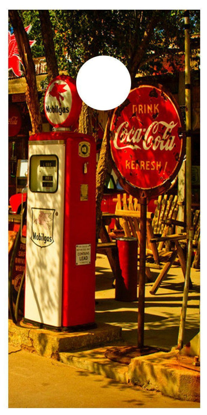 Old Gas Pumps Route 66 Corn Hole Wrap decal