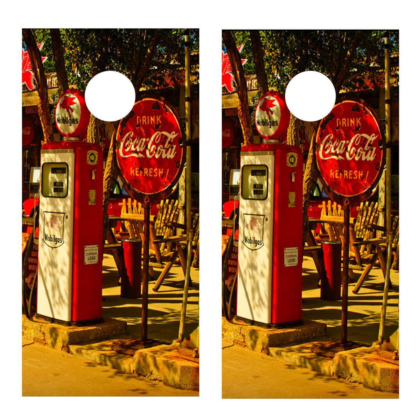 Old Gas Pumps Route 66 Corn Hole Wrap decal