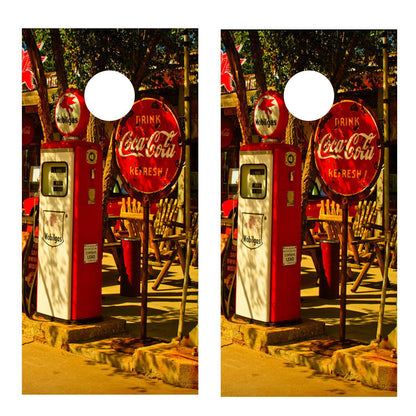 Old Gas Pumps Route 66 Corn Hole Wrap decal