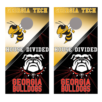 Georgia Tech Bulldogs House Divided Corn Hole board decal wrap