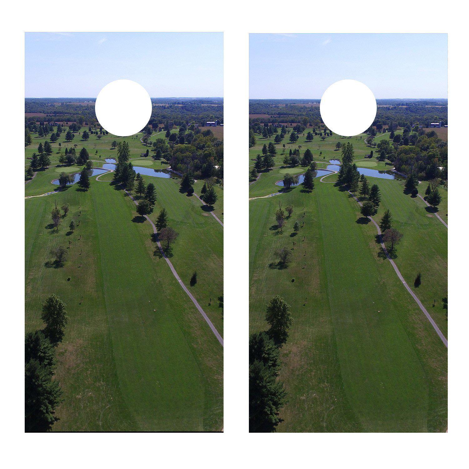 Golf Course Aerial View Golf Cornhole Board Wrap Decal