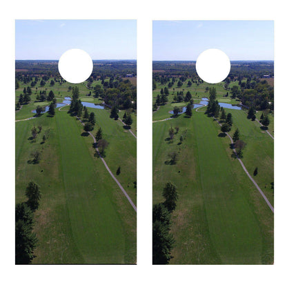 Golf Course Aerial View Golf Cornhole Board Wrap Decal