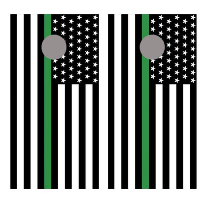 Thin Green Line American Flag Corn hole Decal Wrap
