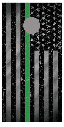 Green Line Crackle American Flag Corn Hole Decal Wrap