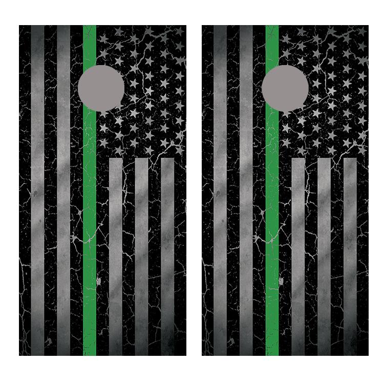 Green Line Crackle American Flag Corn Hole Decal Wrap